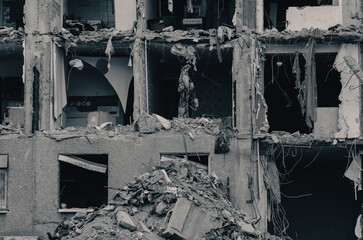 Fototapeta premium destroyed and burned houses in the city Russia Ukraine war