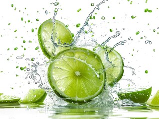 Fresh lime slice splashing into a gin tonic effervescent bubbles
