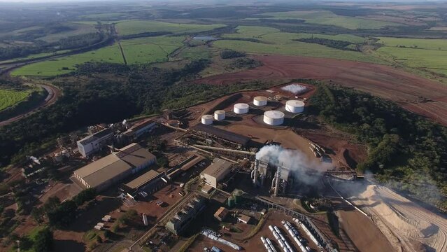 Aerial view of ethanol fuel refinery - Brotas, S&atilde;o Paulo, Brazil