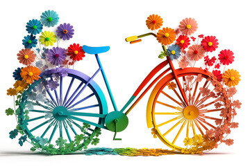 Naklejka premium World Bicycle Day concept in colors on white background, isolate. AI generated.