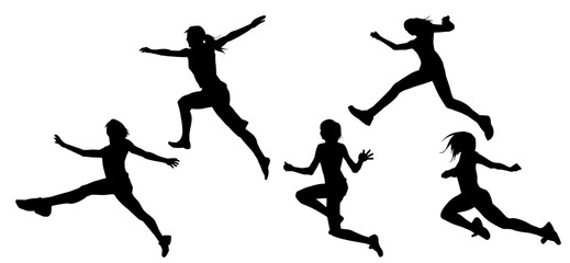 Silhouette collection of sporty female runner in action pose. Silhouette collection of woman in running pose.