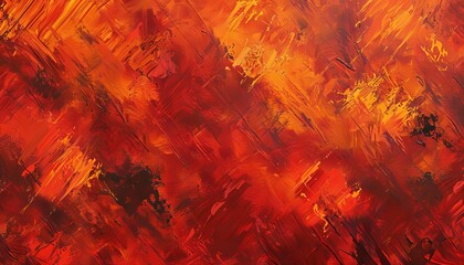 Brushstrokes in burnt orange and crimson, applied in an abstract pattern that suggests the flickering of flames