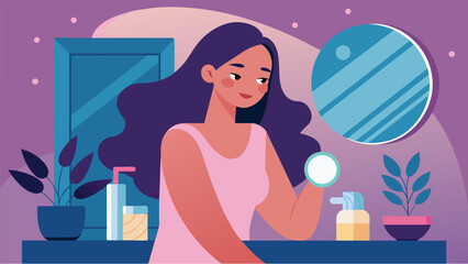 As she wakes up in the morning she checks her skin in the mirror and notices how soft and glowing it looks after her night of pampering..