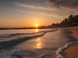 Naklejka premium Sunset Sea Beach Landscape Art