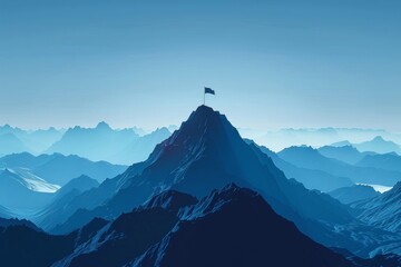 An artwork depicting a Blue Flag flying proudly atop a towering peak, produced using cutting-edge Generative AI technology.