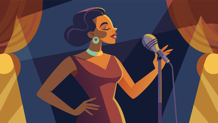 The smooth and vocals of a female jazz singer filled the room captivating the audience and transporting them back to the golden era of jazz. Vector illustration