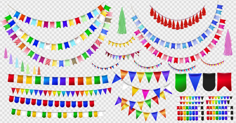 Carnival garland with flags. Decorative colorful party pennants for birthday celebration,