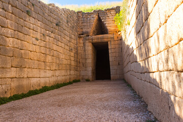 Treasury of Atreus or Tomb of Agamemnon is a large tholos or beehive tomb constructed between 1300 and 1250 BCE in Mycenae, Greece