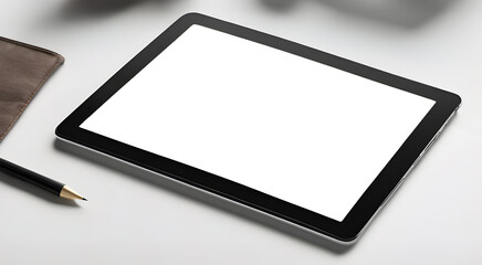 tablet pc with blank screen on white table mock-up clipping path