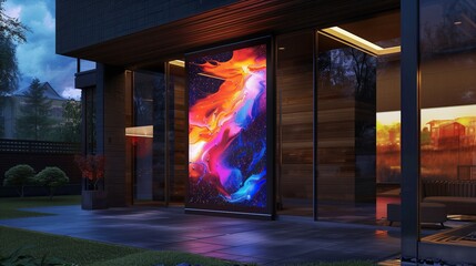 Obraz premium Sleek entrance with a door that can display interactive art for guests