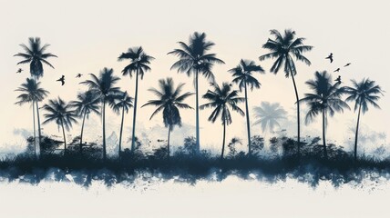 Illustration of palm trees, coconut trees. Color illustration. Palm Island. Vector graphics.