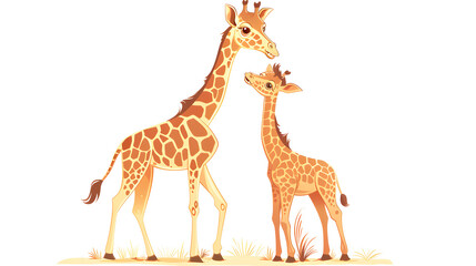 Obraz premium A giraffe mother and her baby standing side by side