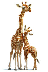 Obraz premium A giraffe mother and her baby standing side by side