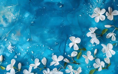 Vibrant Blue Floral Art on Textured Background