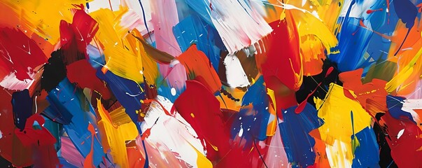 Layered brushstrokes in bold primary colors, creating a playful and energetic abstract piece