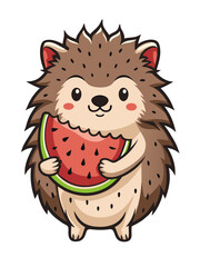 small hedgehog holding a piece of watermelon with its tiny paws