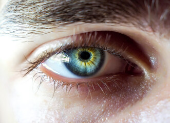 Obraz premium Eye close-up, details, super macro, technology, health, medicine, examination, microscope, bright, color, beautiful