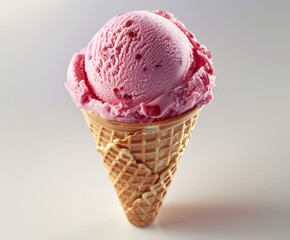 Scoop of Strawberry Ice Cream in a Waffle Cone