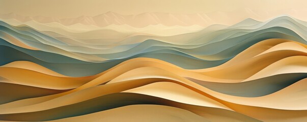 Layers of curved paper resembling rolling desert dunes, each layer blending into the next