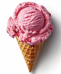 Strawberry Ice Cream Scoop in Waffle Cone