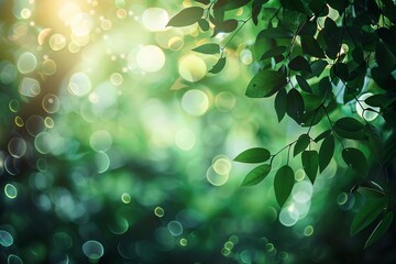 Lush green bokeh lights, offering a serene forest vibe, blending nature with softness