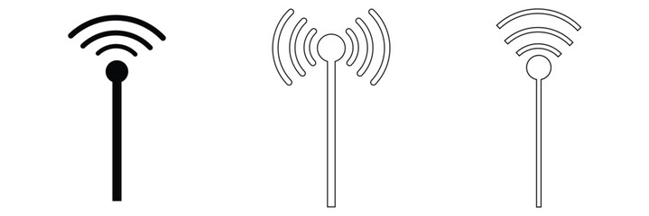 Naklejka premium Antenna line icon set. Radio antenna black linear vector isolated on transparent background. Radio tower. Communication towers outline collection. Transmitter receiver wireless signal. eps10.