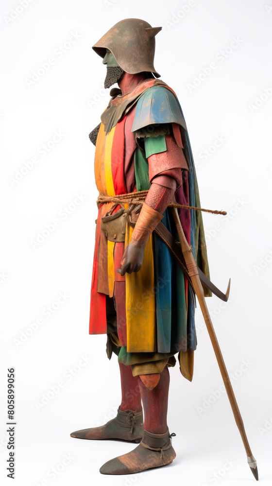 Wall mural Warrior, medieval spearman in armor. White background, isolate. AI generated.