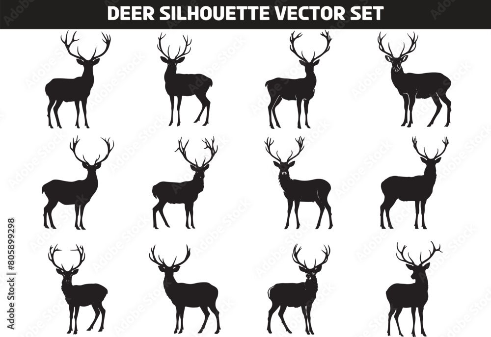 Poster Deer Silhouette Vector Illustration Set - Posters