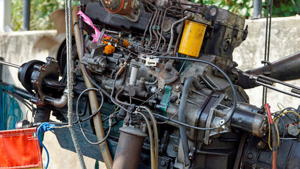 engine of a longtail boat in bangkok, thailand