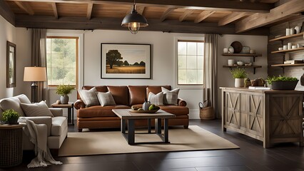  Farmhouse  country home interior design of modern living room. 