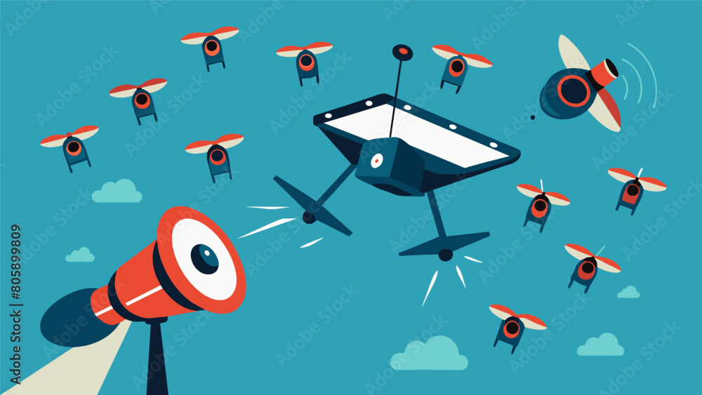 Poster the panicspreading drone released a swarm of tiny drones each carrying a small speaker that blared o