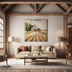  Farmhouse  country home interior design of modern living room. 
