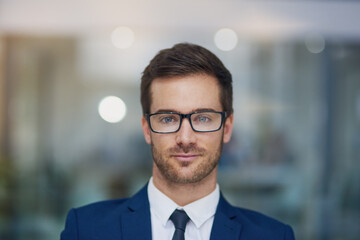 Businessman, portrait and glasses in office for confidence, professional and success in workplace....