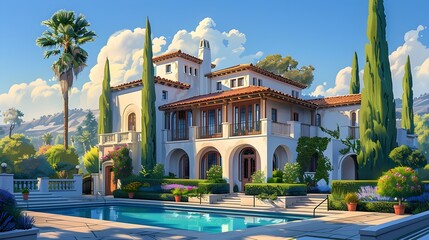 Captivating Mediterranean style Villa with Lush Landscaping and Majestic Architecture