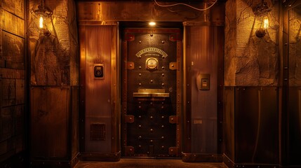 Vintage speakeasy entrance with a password-protected door and dim lighting