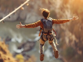 Adrenaline Fueled Bungee Jumping Adventure at Victoria Falls Bridge in Zambia Capturing the Thrill of Extreme Outdoor Activities and Scenic Landscapes