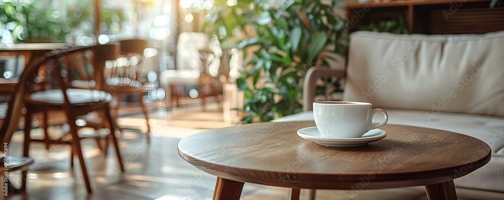 Canvas Prints Cozy Scandinavian Inspired Cafe Table Setting with Natural Lighting and Minimalist Decor