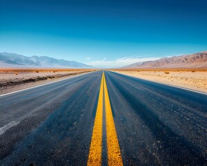 Open Desert Road with Clear Blue Sky for Endless Travel and Automotive Experiences