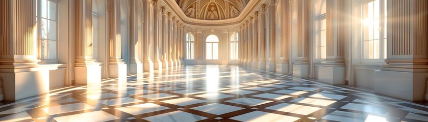 Obraz premium Majestic Marble Hallway of a Prestigious European Museum with Ornate Architecture and Gilded Decor