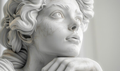 Obraz premium Melancholic Muse: Pensive Greek Goddess Nymph Sculpture Head in Monochrome 3D Rendering