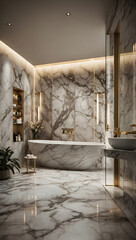 Indulgent Oasis, Luxurious Spa Bathroom Featuring a Steam Shower and Exquisite Marble Finishes.