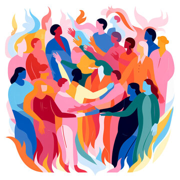 Colorful Illustration of Diverse People Holding Hands in Unity, People Dancing in a party, Celebration, in a circle, garba, navratri, gujarati, unity