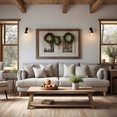  Farmhouse  country home interior design of modern living room. 