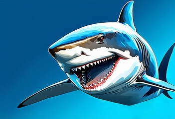 Vibrant digital illustration of a great white shark, ideal for wildlife conservation projects or Shark Week promotions