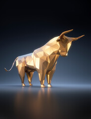 Golden polygonal  bull with dark blue backdrop - 3D illustration