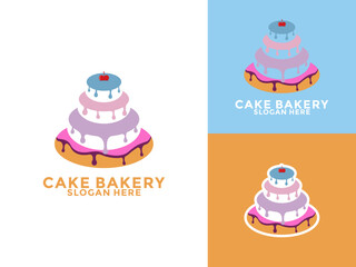 elegant cake with cream and cherry logo vector, cake bakery logo template