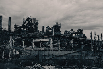destroyed buildings of the workshop of the Azovstal plant in Mariupol Ukraine