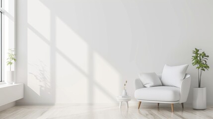 Modern minimalist interior with an armchair . Generative Ai
