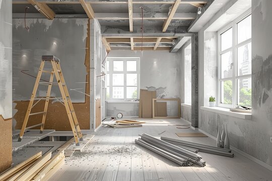 Modern interior renovation - 3d render for home remodeling and interior design projects