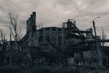 destroyed buildings of the workshop of the Azovstal plant in Mariupol Ukraine